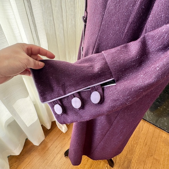 Vintage 60s coat, plum purple, lavender trim & buttons, Mod fall spring, 12/14 - Picture 6 of 12
